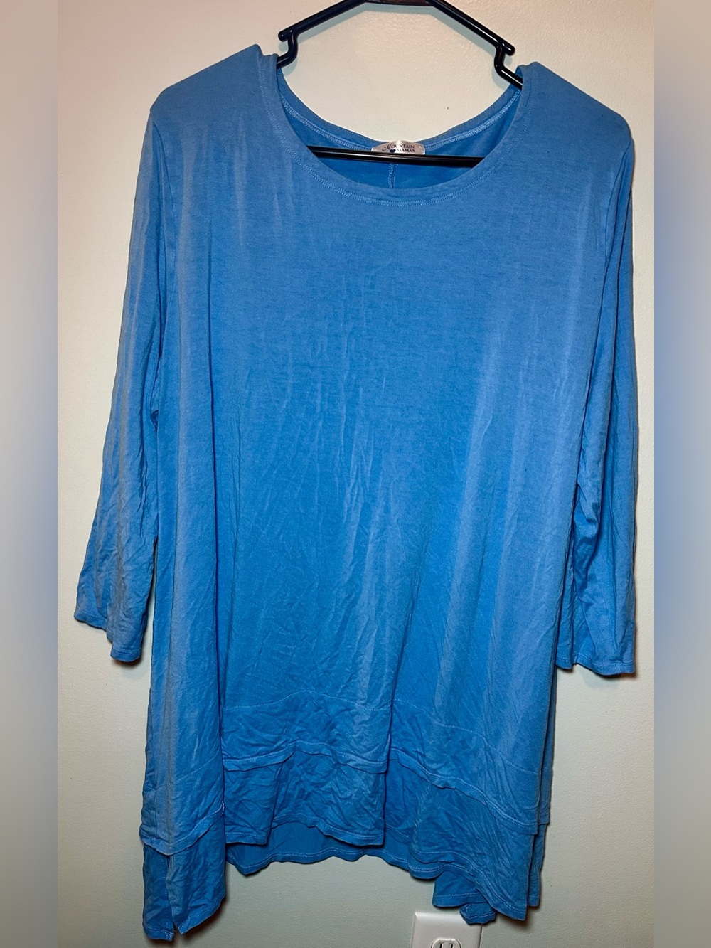 Mountain Mamas Blue Layered Hem Tunic Top 3XL Rayon Blend 3/4 Sleeve